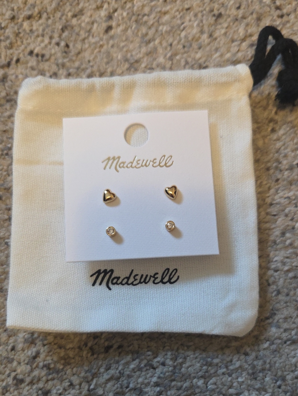 Nwt Madewell Heart And Stud Earrings Set Gold